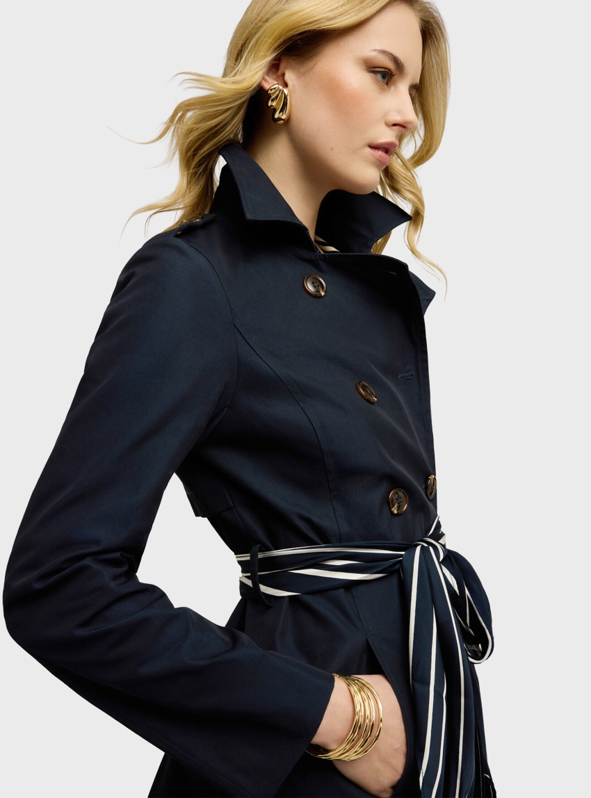 Motivi Mixed cotton drill trench coat with double belt - Blue