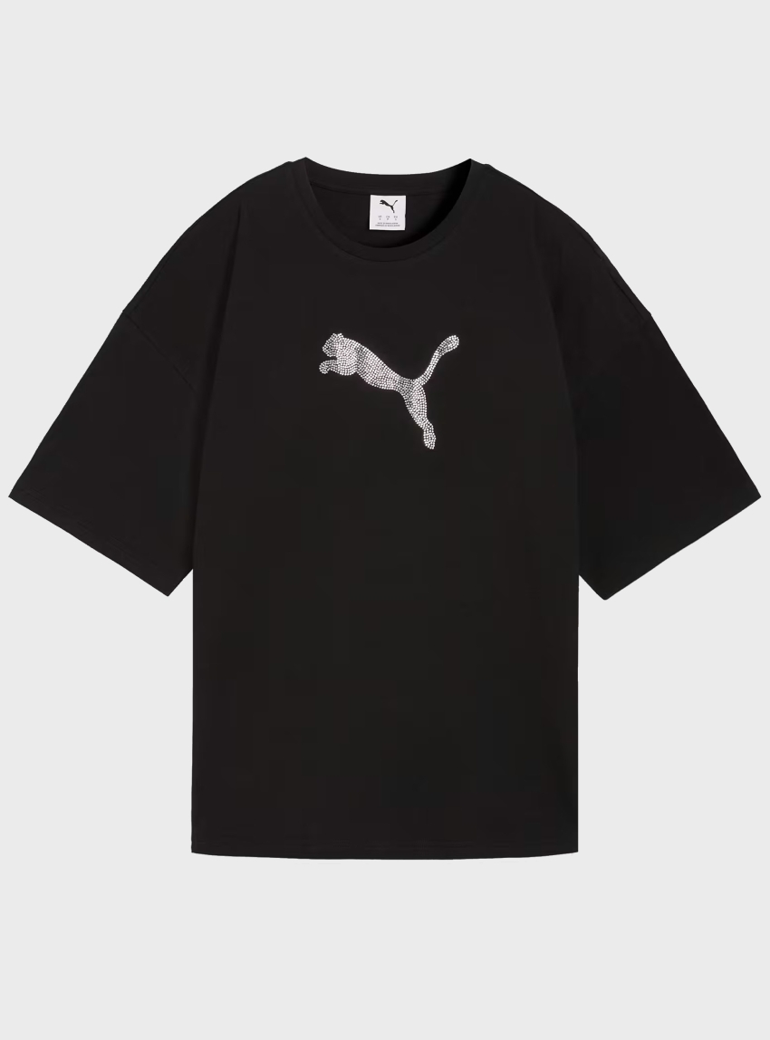 PUMA GRAPHICS LEO LUXE Bedazzled Oversized Tee - Black
