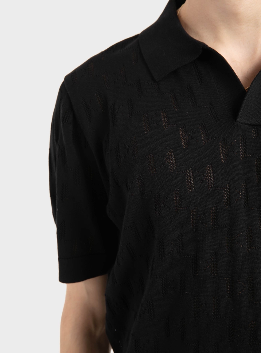 Karl Lagerfeld KL Monogram Knitted Polo - Black
