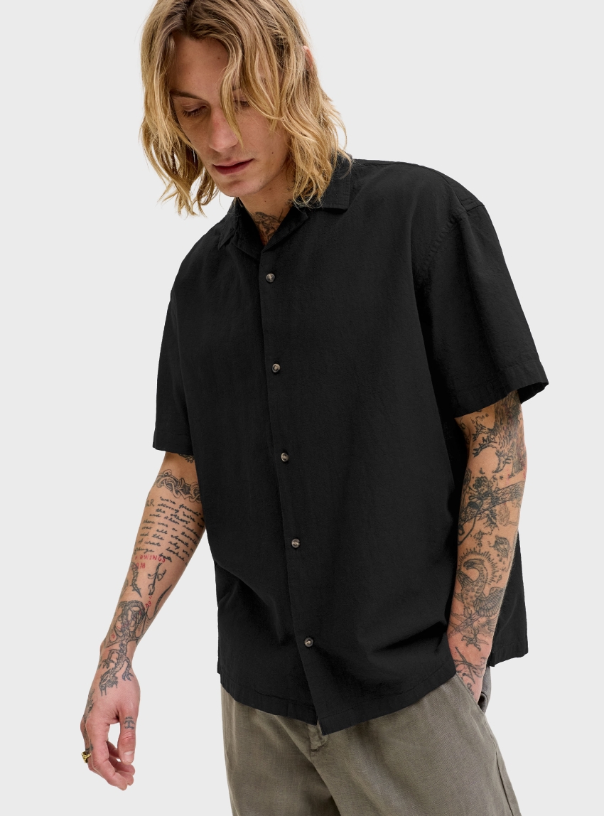 Jack & Jones Summer Linen Blend Resort Shirt - Black