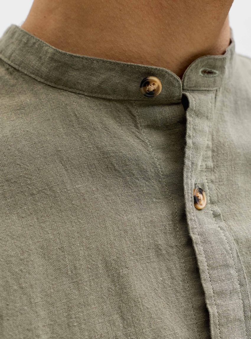 Jack & Jones Summer Linen Blend Band Shirt - Olive 