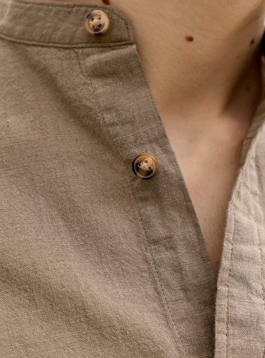 Jack & Jones Summer Linen Blend Band Shirt - Light Brown