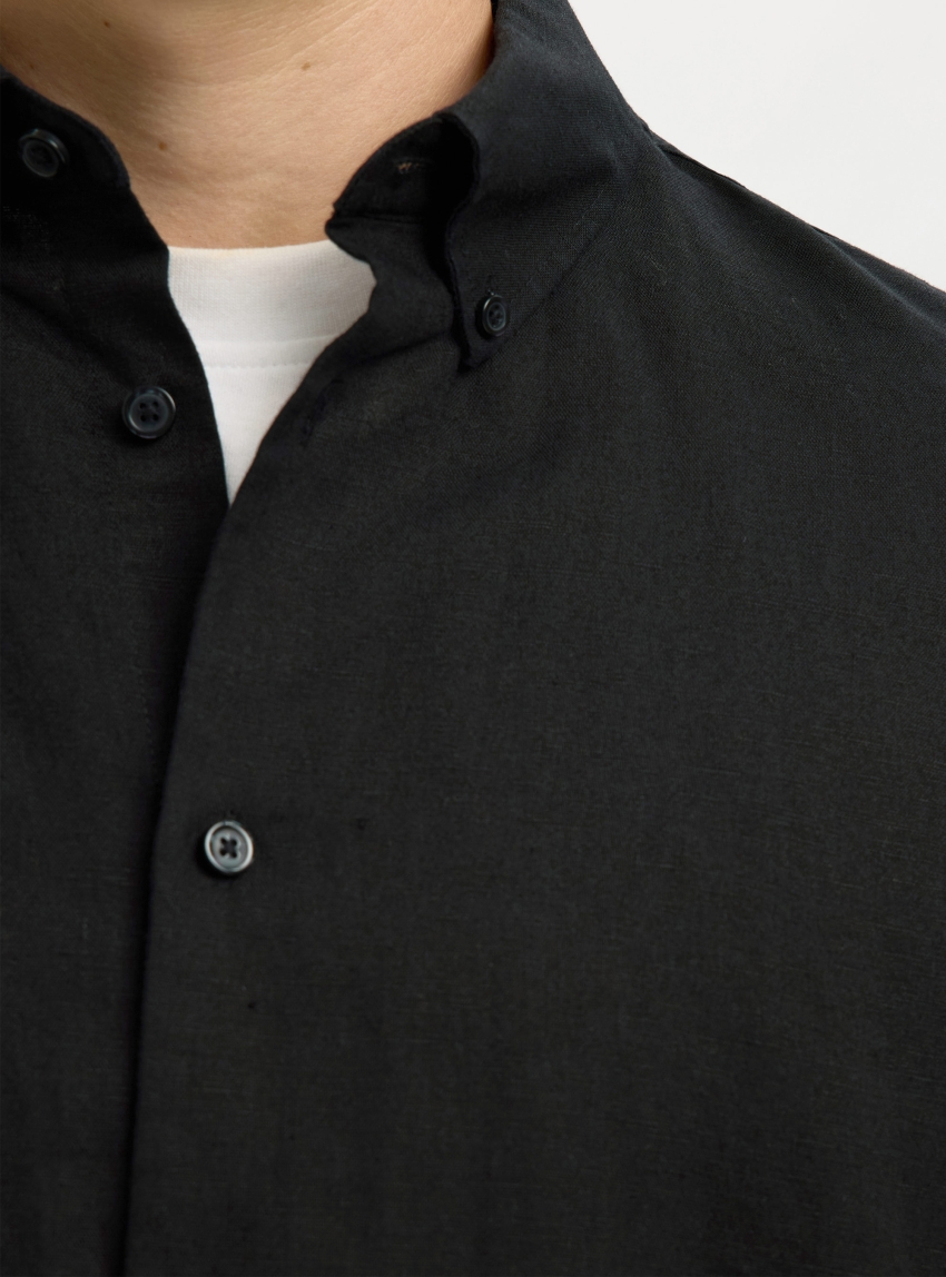 Selected Regurar Fit Clay Linenblend Shirt - Black
