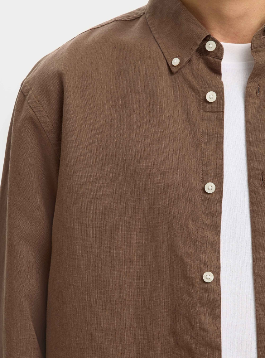 Selected Regurar Fit Clay Linenblend Shirt - Brown