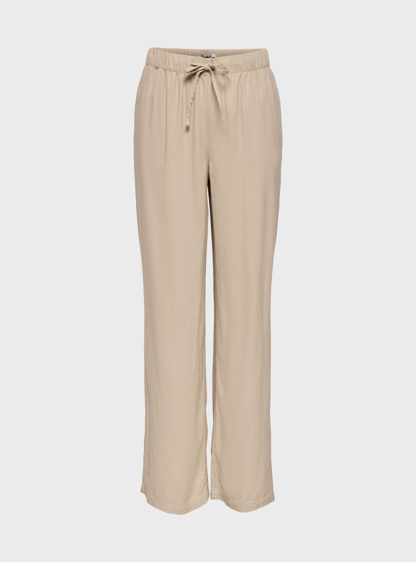 Only Goa Mid Waist Linen Blend Pull-Up Pants - Light Beige