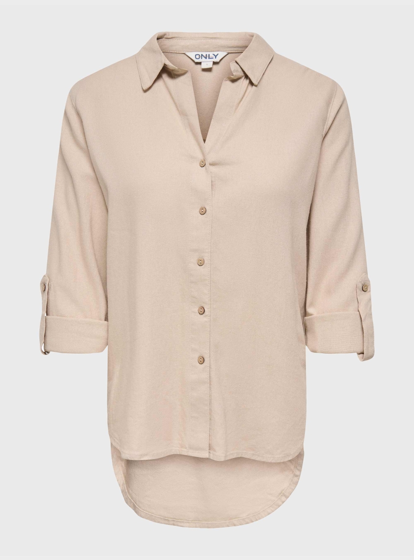 Only Goa 3/4 Strap Linen Blend Shirt - Light Beige