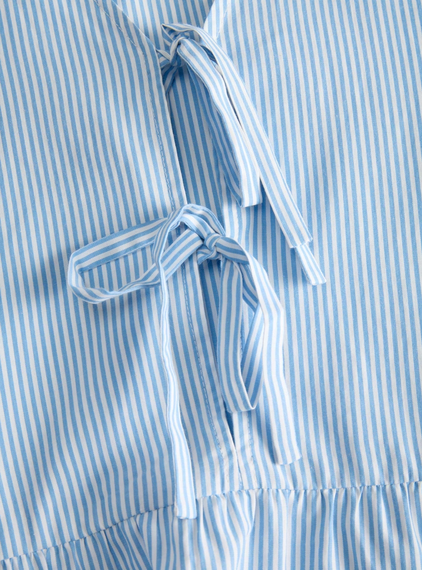 JJXX Caro Poplin Tie Blouse - Striped Light Blue