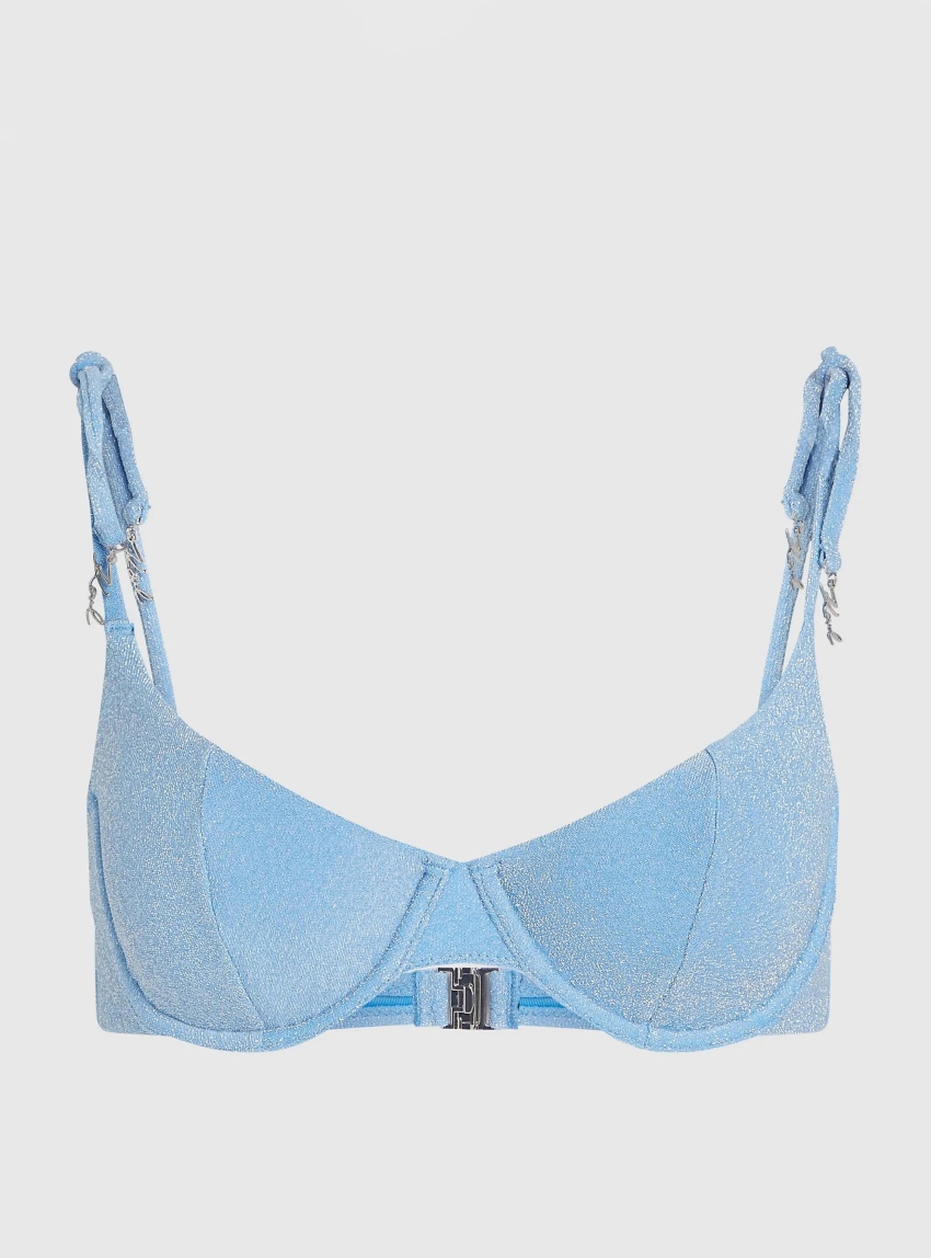 Karl Lagerfeld Signature Wired Bikini Top - Light Blue