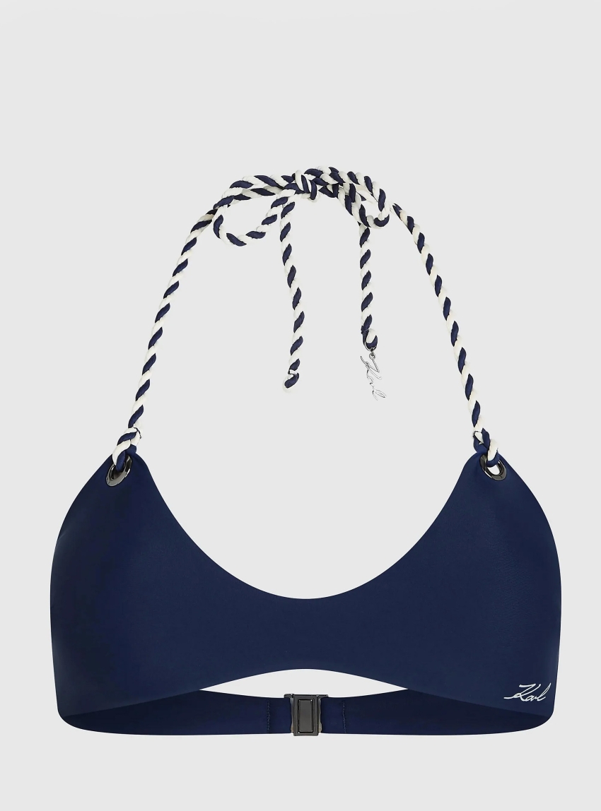Karl Lagerfeld Signature Nautical Bandeau Bikini Top - Blue
