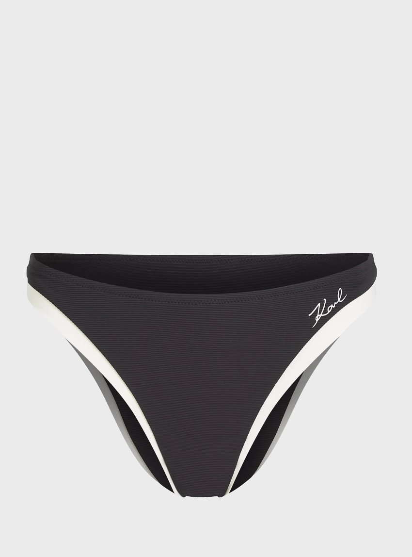Karl Lagerfeld Signature Piped Bikini Bottom - Black