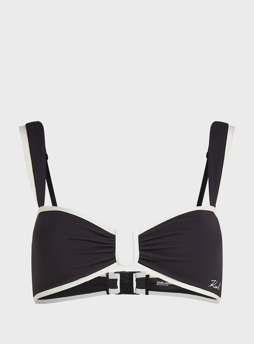 Karl Lagerfeld Signature Piped Bandeau Bikini Top - Black
