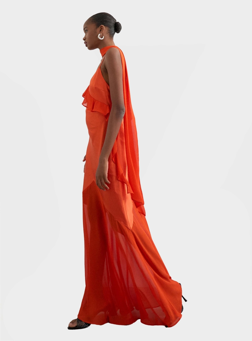 Topssop Annika Sl Ruffle Detail Maxi Dress - Orange