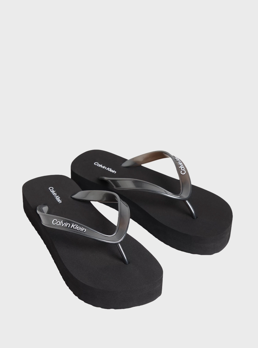 Calvin Klein Metallic Platform Flip Flops - Black