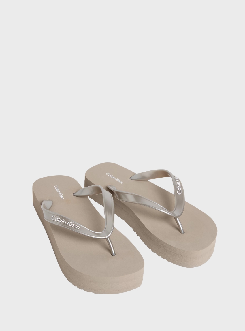 Calvin Klein Metallic Platform Flip Flops - Taupe