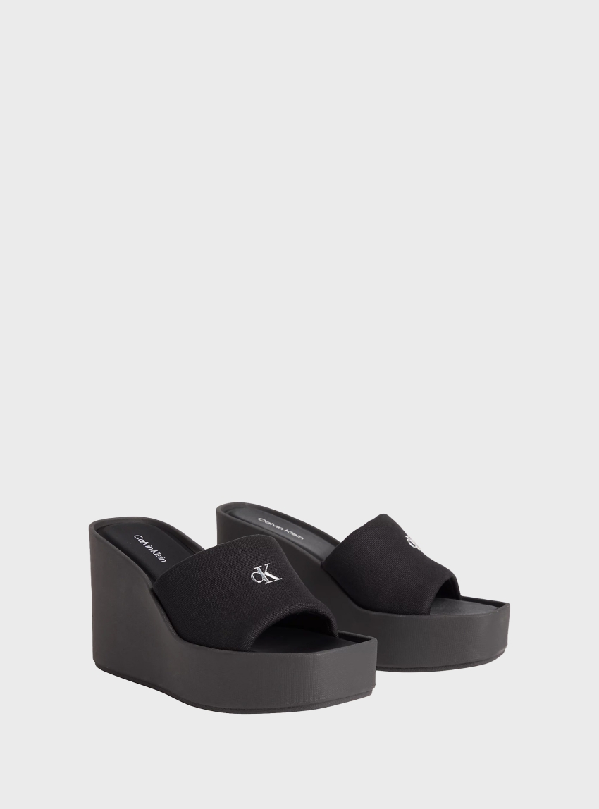 Calvin Klein Canvas Platform Wedge Sandals - Black