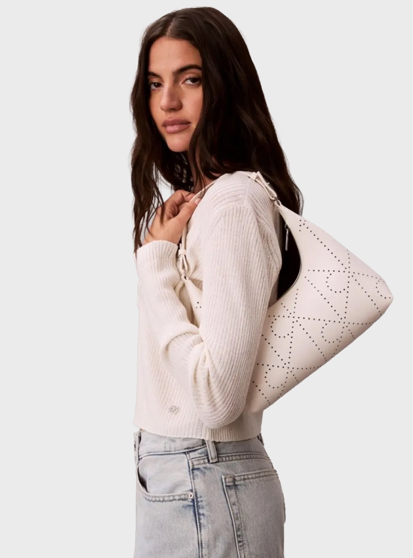 Calvin Klein All Over Print Perforated Shoulber Bag - White