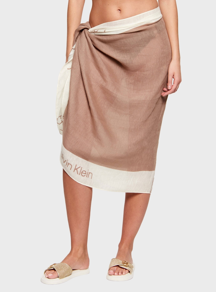 Calvin Klein Linen Blen Pareo Wrap Scarf - Taupe