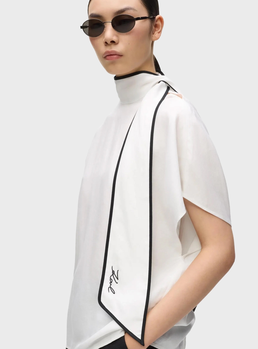 Karl Lagerfeld Linen Blend Piping Blouse - Cream