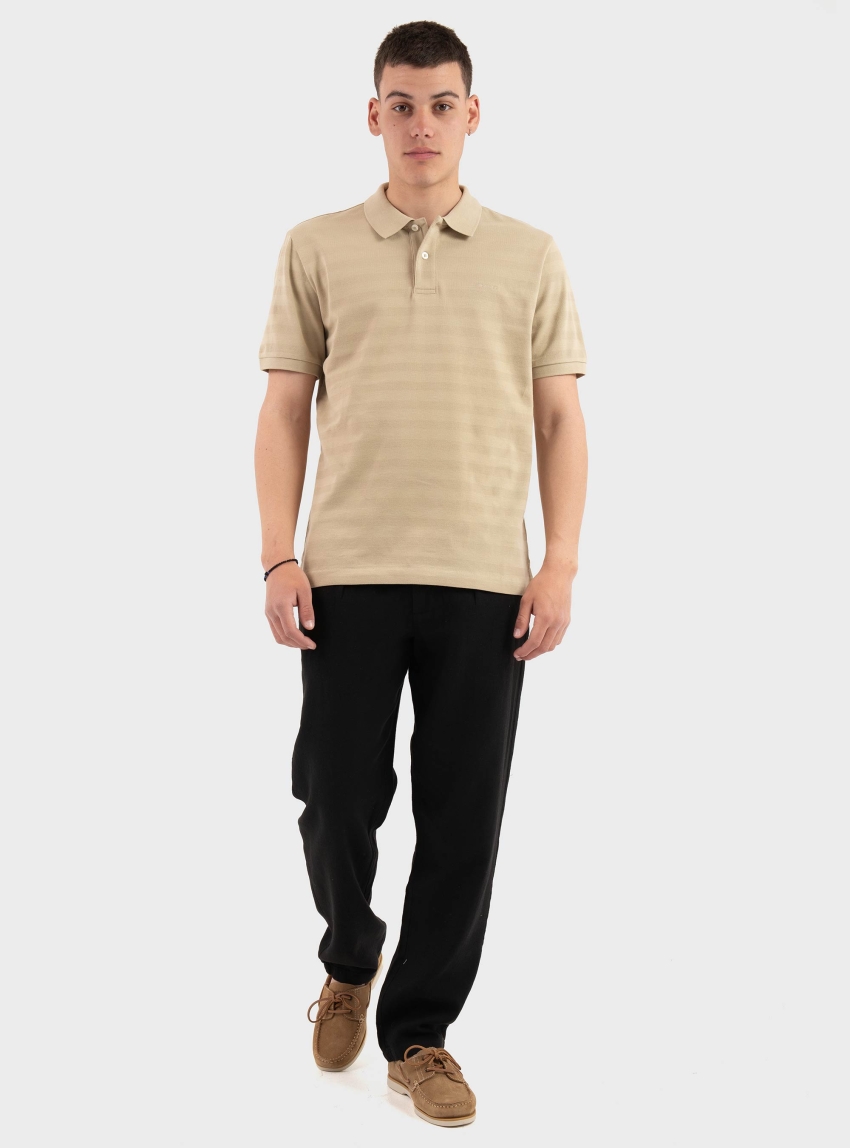 Gant Textured Stripe Polo Shirt - Brown