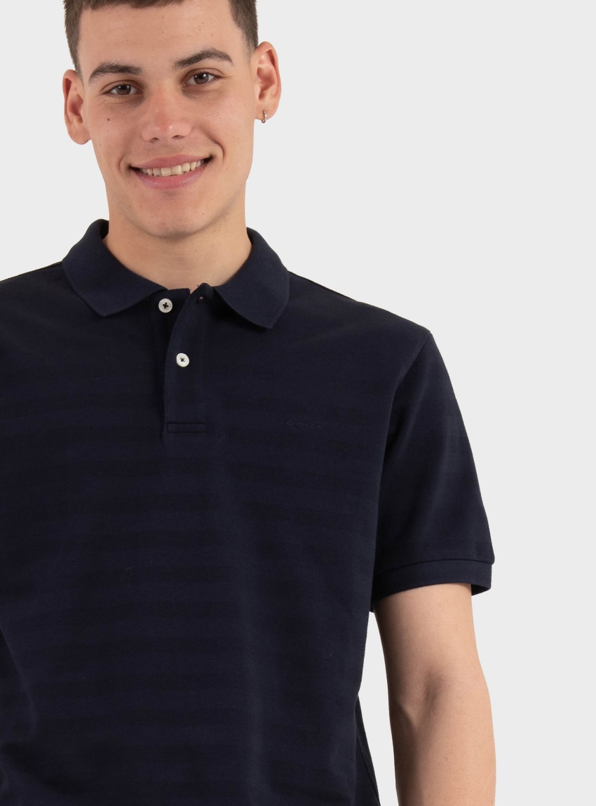 Gant Textured Stripe Polo Shirt - Blue