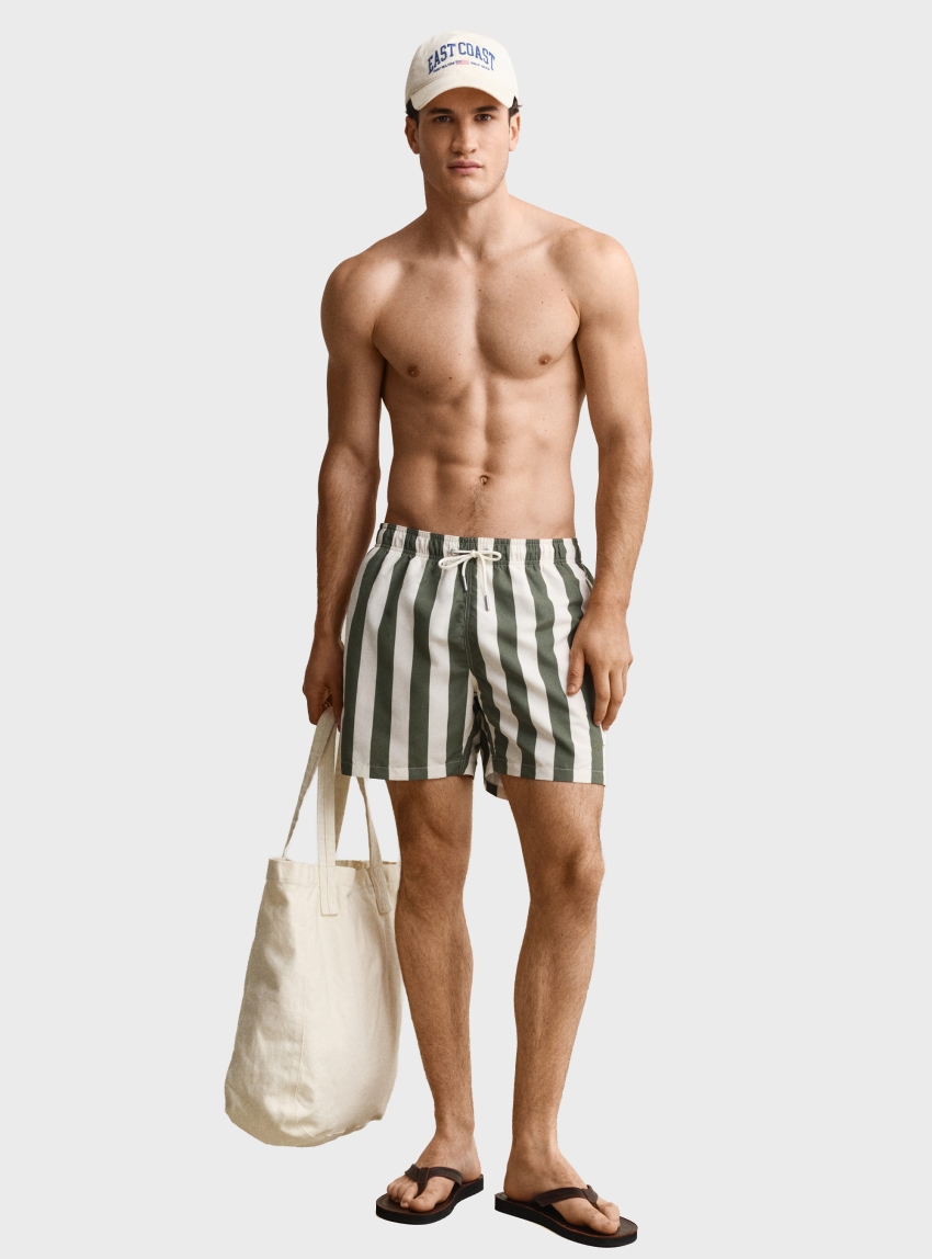 Gant Block Striped Swim Shorts - Olive 