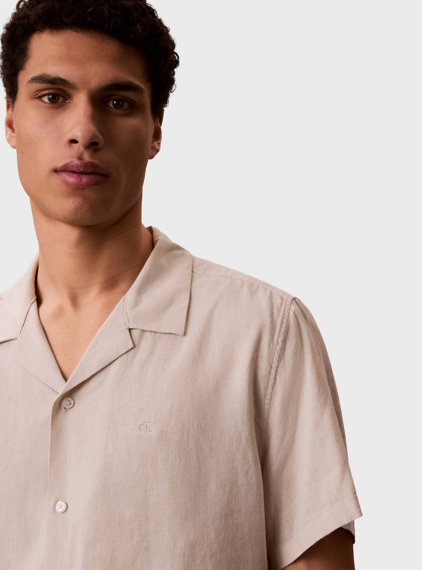 Calvin Klein Linen Blend Short Sleeve Shirt - Ecru