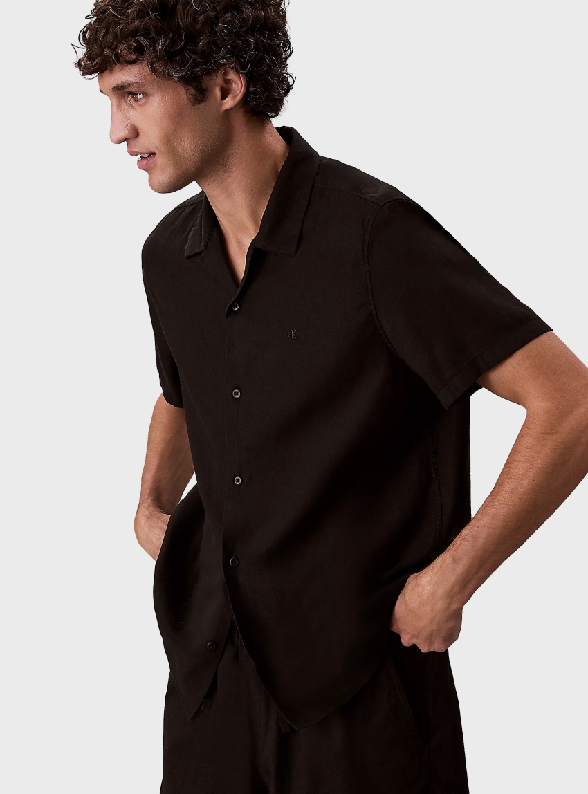 Calvin Klein Linen Blend Short Sleeve Shirt - Black