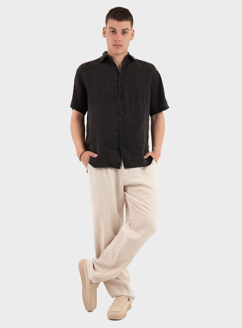 Dirty Laundry Shortsleeve Linen Shirt - Washed Black