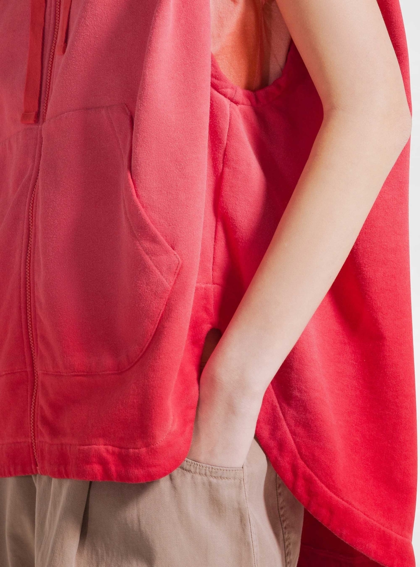 Deha Fade Effect Sleeveless Zip Hoodie - Red