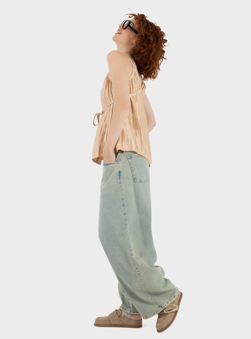 Ioanna Kourbela "Moonlight Reflections" Top With V-Neckline And Ties - Gold