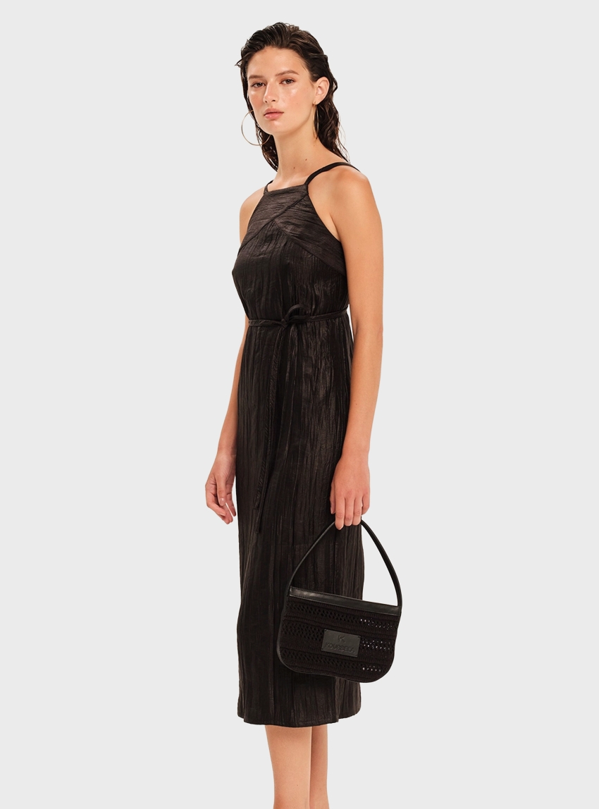Ioanna Kourbela '"Moonlight Reflections" Midi Dress With Ties - Black