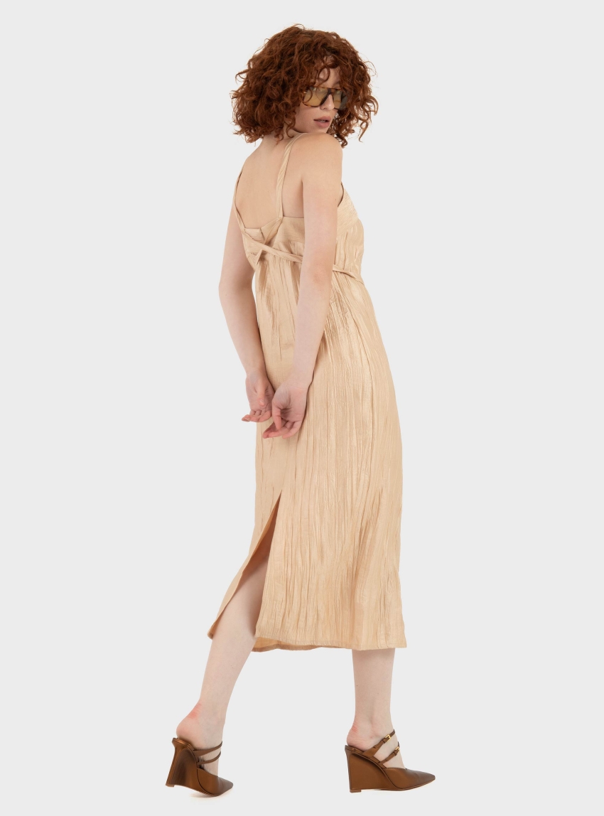 Ioanna Kourbela '"Moonlight Reflections" Midi Dress With Ties - Gold