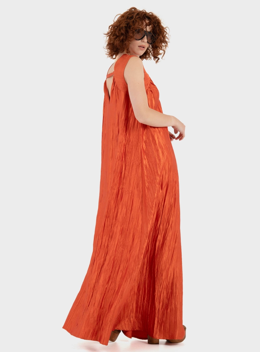 Ioanna Kourbela "Moonlight Reflections" Maxi Dress With V-Neckline - Fluo Orange