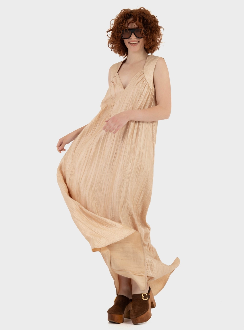 Ioanna Kourbela "Moonlight Reflections" Maxi Dress With V-Neckline - Gold