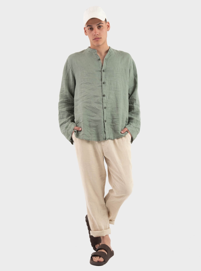Keeling Mao Linen Shirt - Green