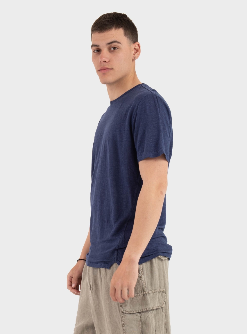 Keeling Linen Crew Neck T-Shirt - Indigo