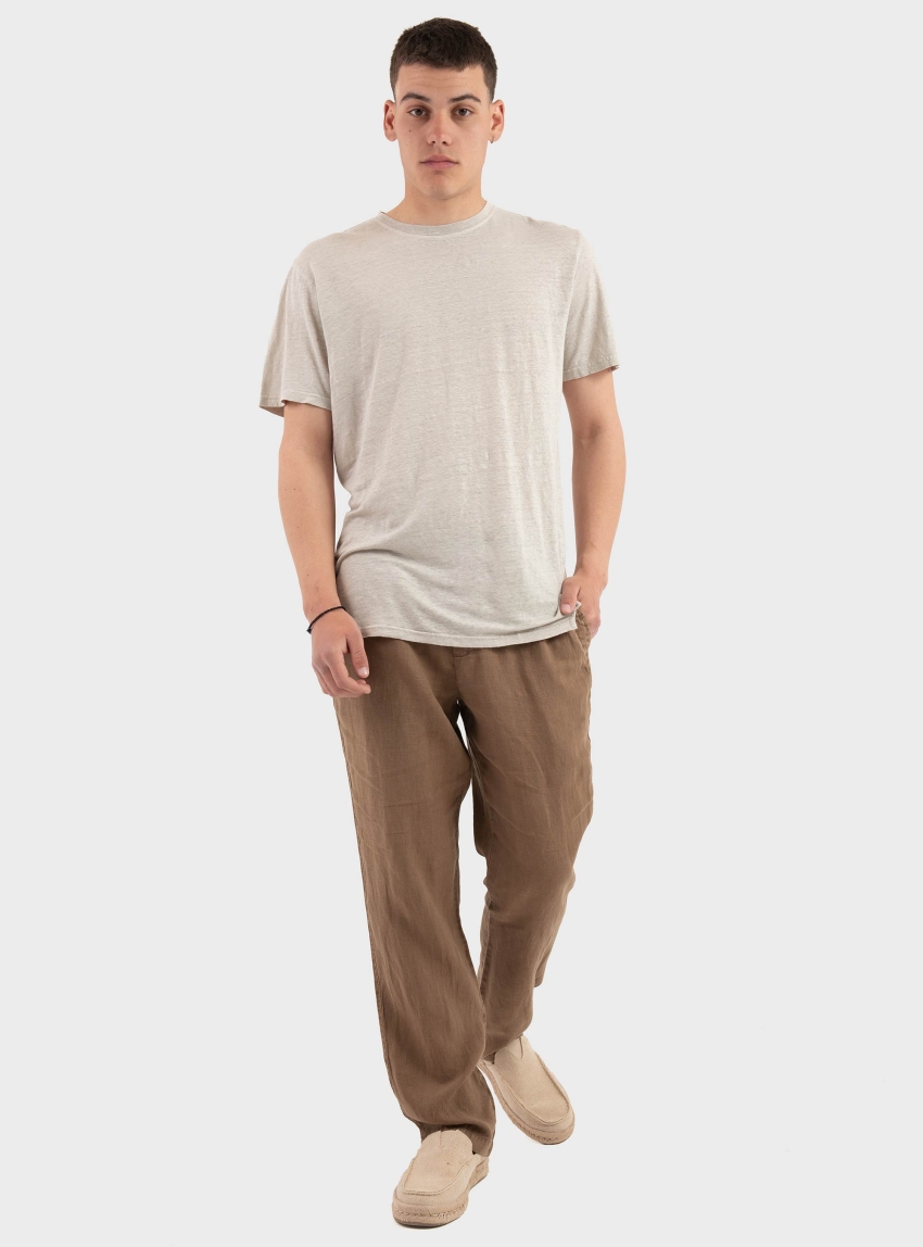 Keeling Linen Crew Neck T-Shirt - Light Beige