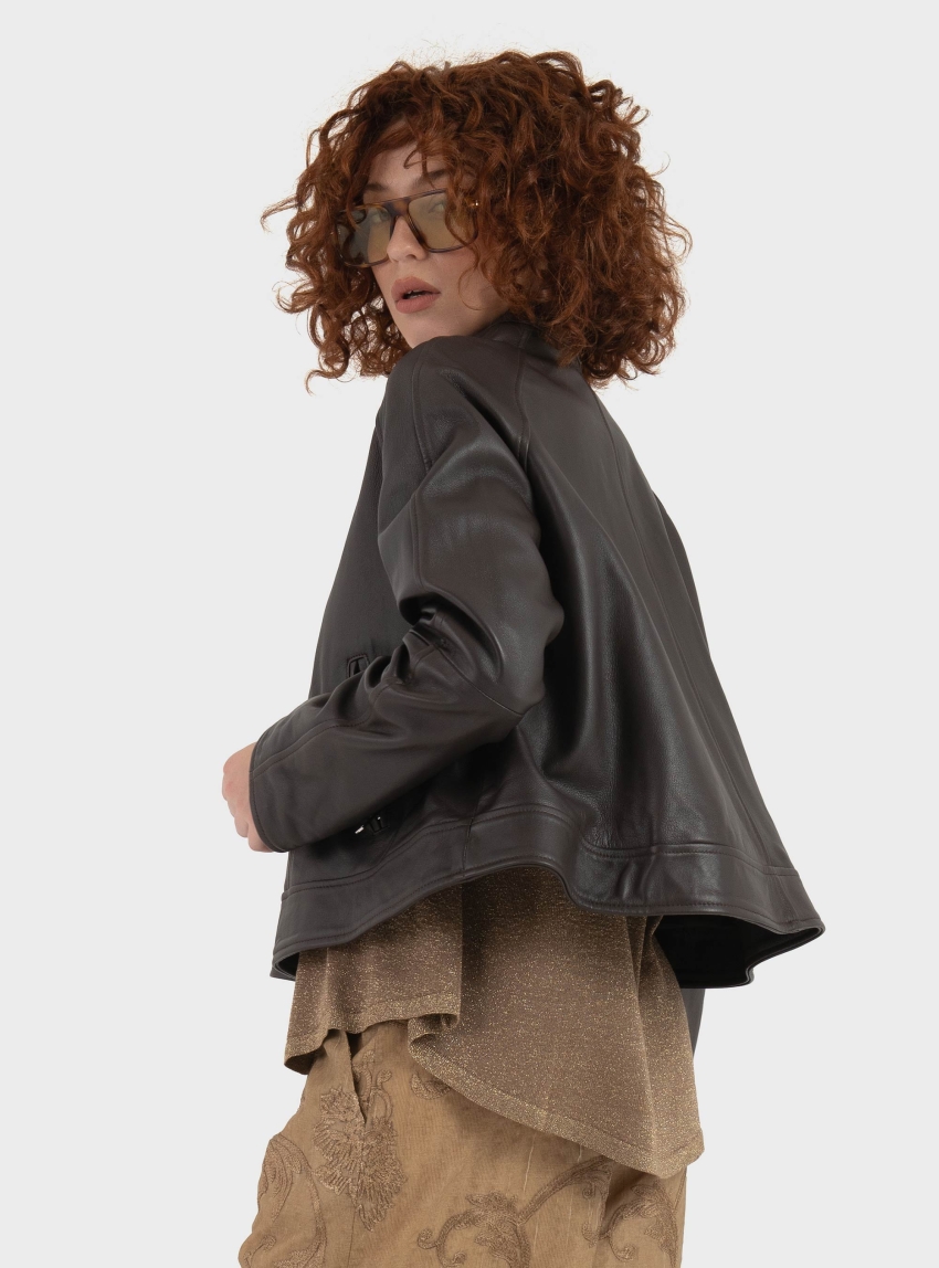 Souvenir Leather Biker Jacket - Dark Brown