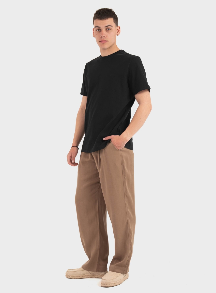 Gianni Lupo Relaxed Fit Pleated Pants - Dark Beige