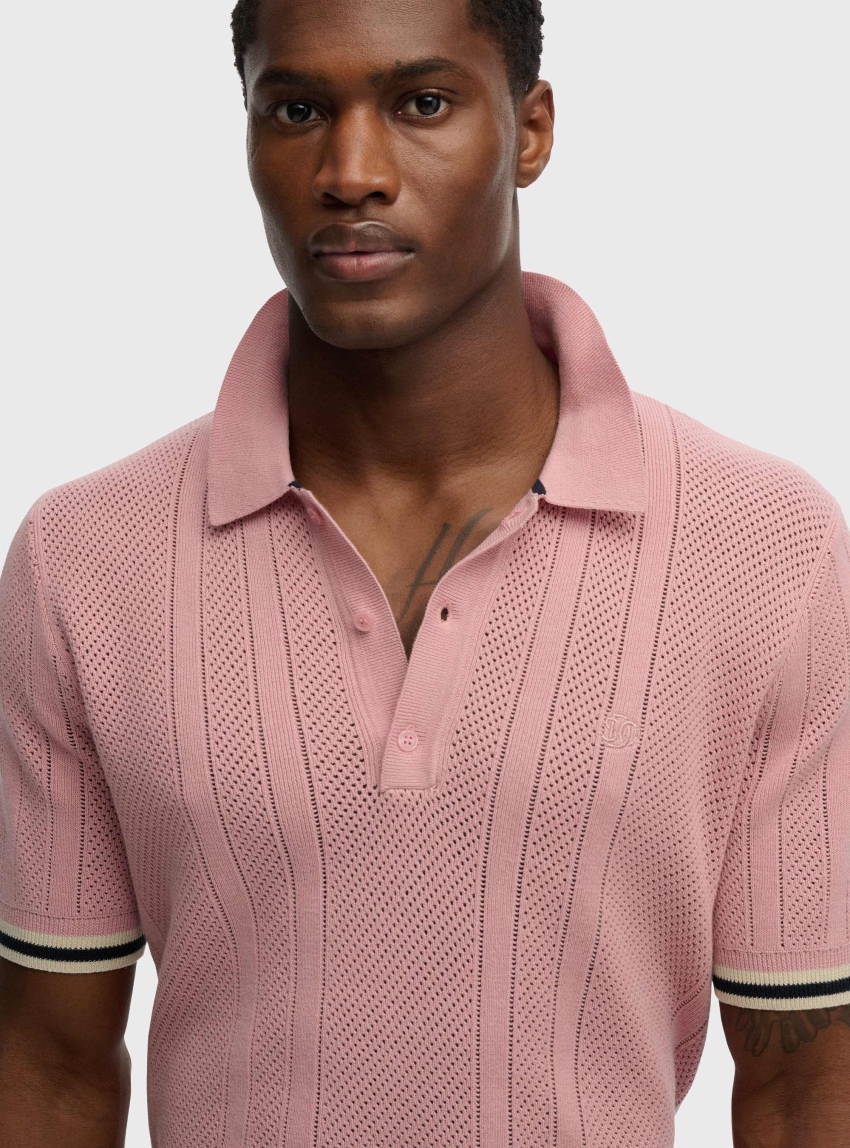 Superdry Knitted Texture Short Sleeve Polo Shirt - Pink