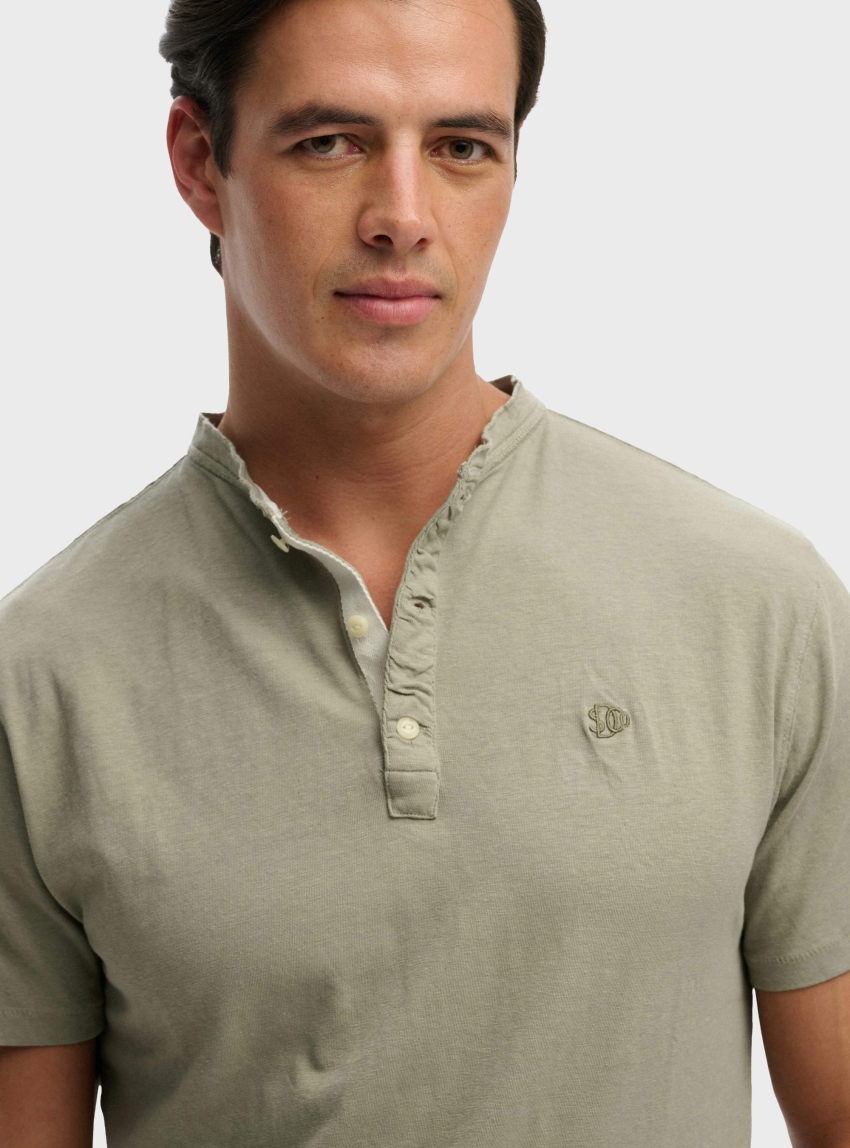 Superdry Classic Cotton Linen Short Sleeve Grandad T-Shirt - Light Olive