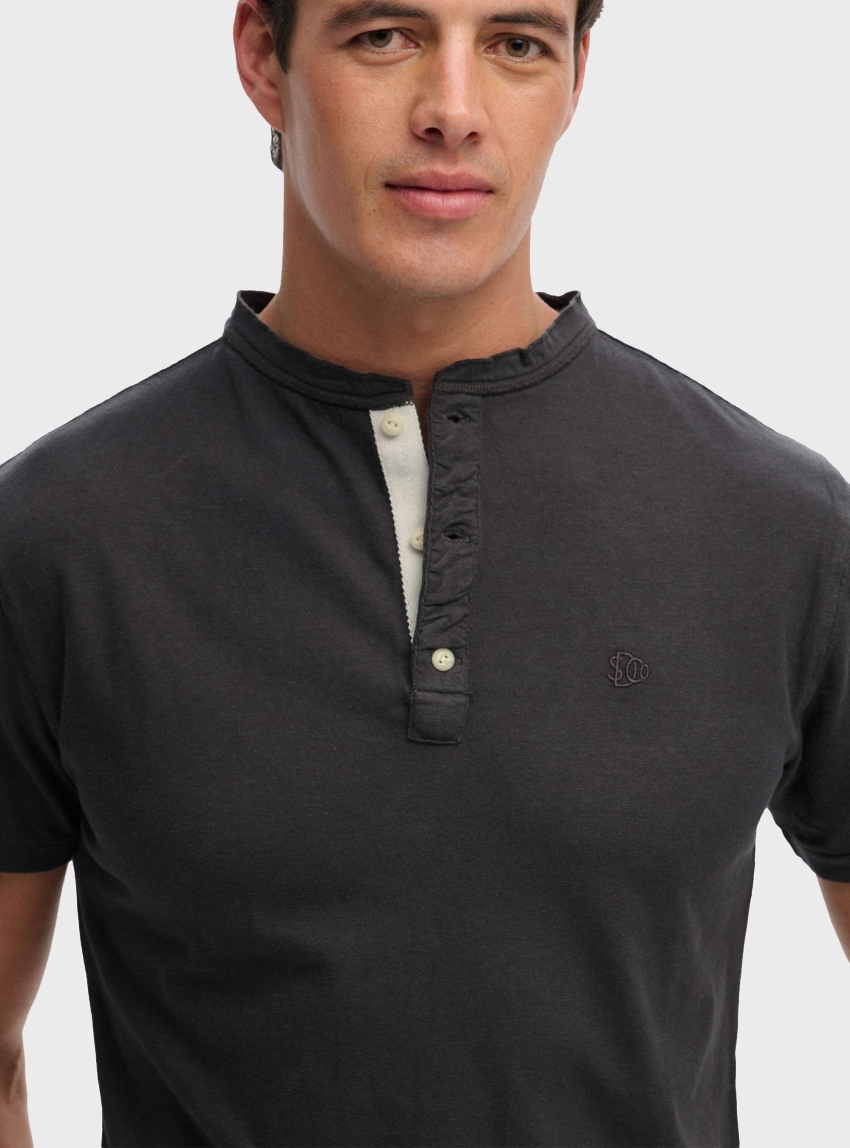 Superdry Classic Cotton Linen Short Sleeve Grandad T-Shirt - Charcoal