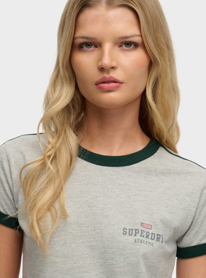 Superdry Athletic Essentials Graphic Ringer T-Shirt - Grey Melange