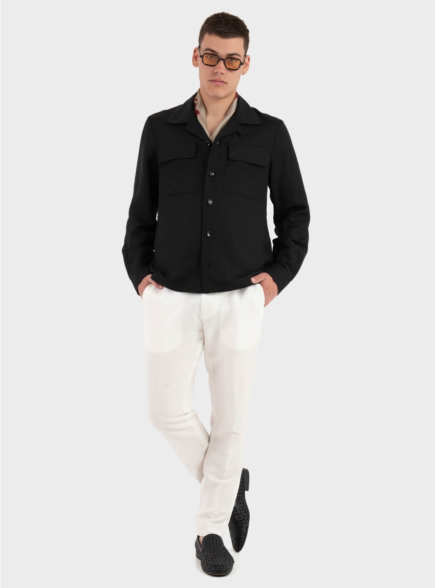Antony Morato Regular Fit Linen Viscose Blend Shirt Antigua - Black