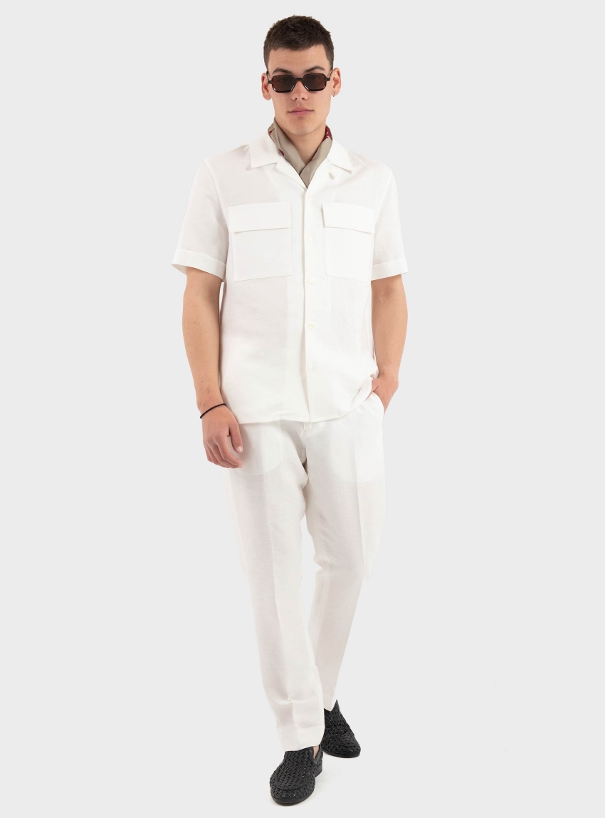 Antony Morato Regular Fit Linen Viscose Blend Shirt Panama - Cream