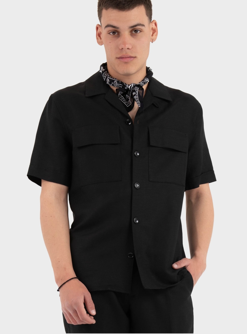 Antony Morato Regular Fit Linen Viscose Blend Shirt Panama - Black