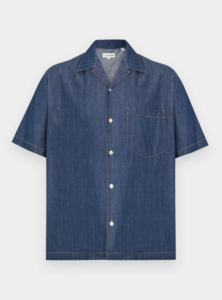 Lacoste Relaxed Fit Open Neck Denim Shirt - Medium Aged Denim