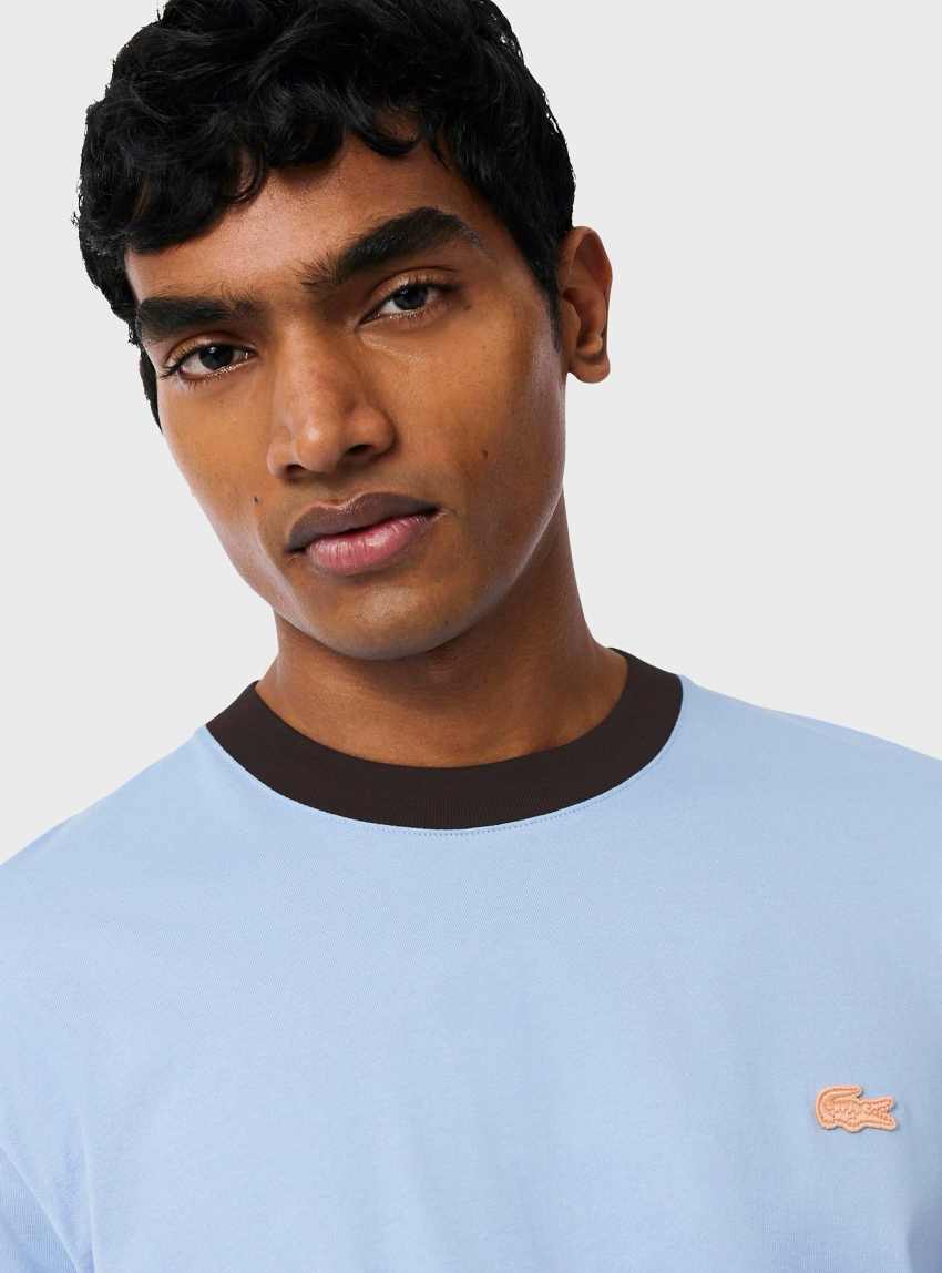 Lacoste Classic Fit Colour-block Cotton T-shirt - Light Blue