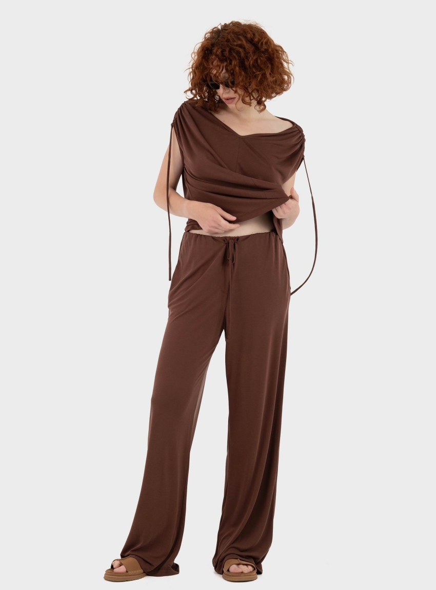 Black & Black  Loose Pants - Brown