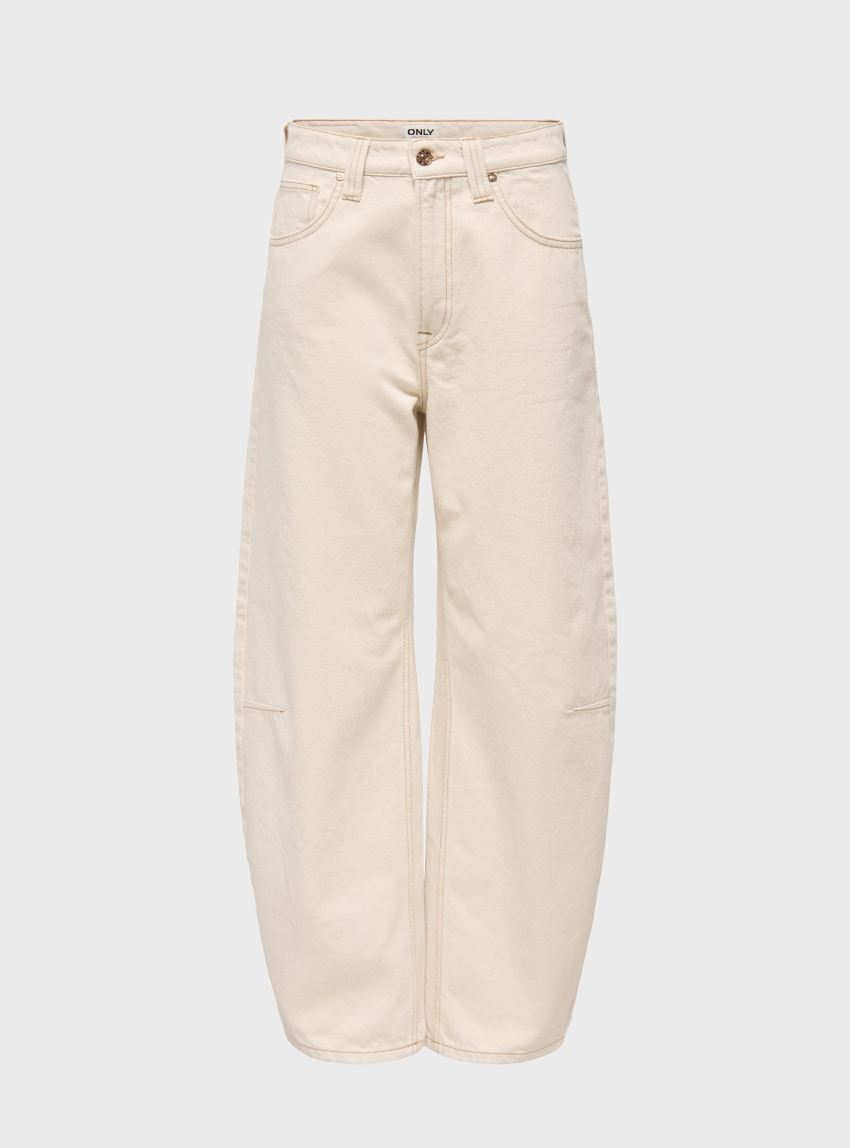 Only Frankie High Waist Crop Ankle Barrel Jeans - Ecru